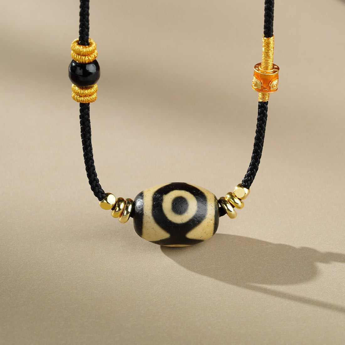 tibetan-buddhist · Yanghua Three-Eye Dzi Agate Pendant – Handmade Spiritual Necklace