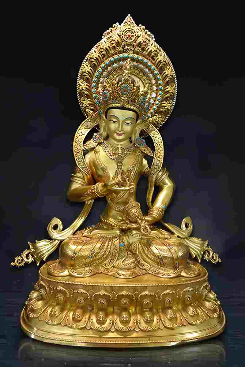 Tibetan Buddhist Four-Armed Avalokiteshvara Usnisavijaya Bronze Buddha Statue