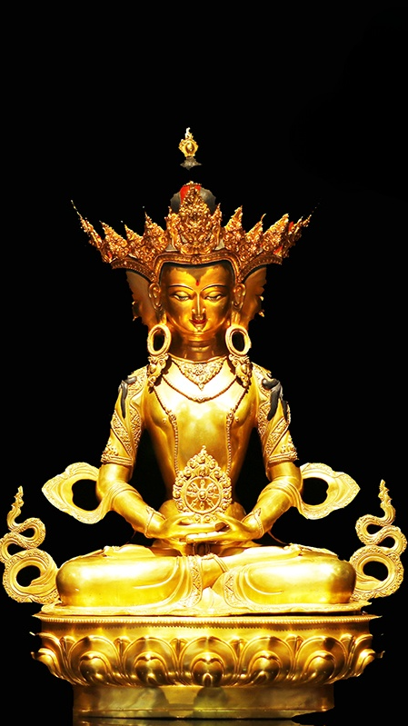 Tibetan-Buddhist Vairocana Buddha Statue, Hand-Painted Art