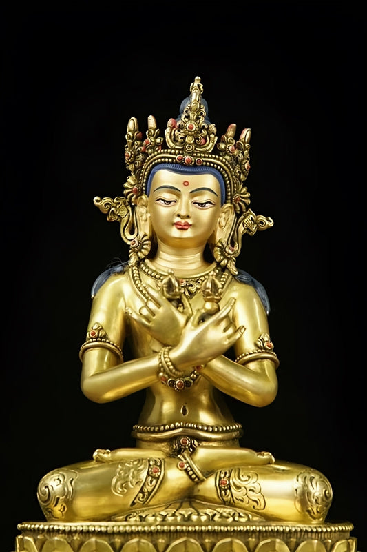tibetan-buddhist Vajradhara Gilded Brass Statue - Handmade Buddhist Art