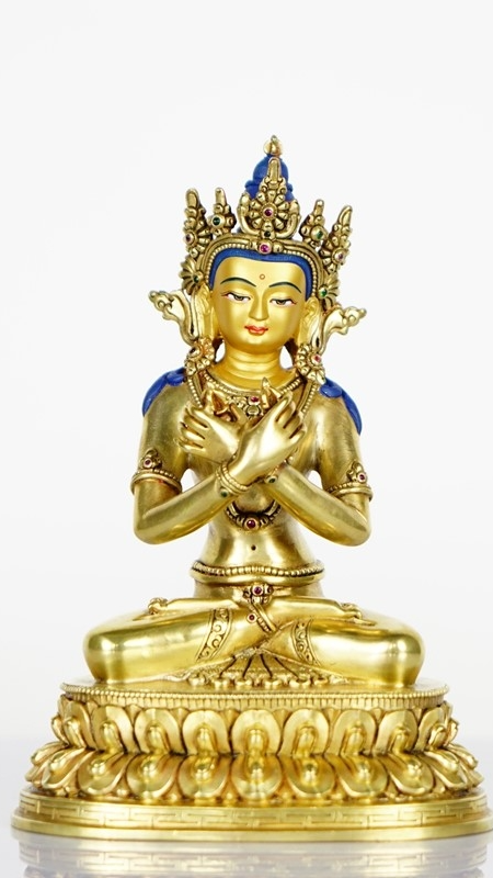 Tibetan-Buddhist Vajrapani Buddha Sculpture, Copper with Hand-Painting