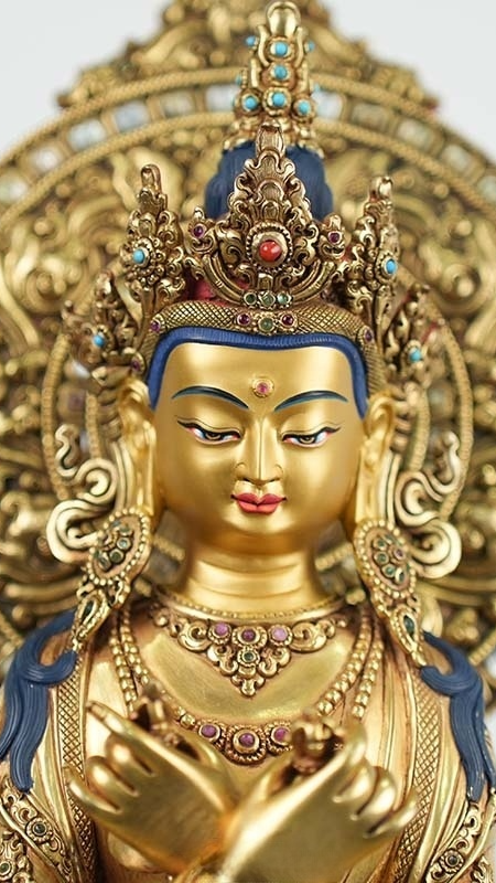 Tibetan-Buddhist Vajrapani Buddha Sculpture, Hand-Painted Copper Art