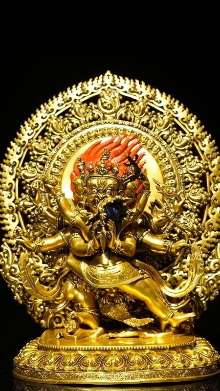 Tibetan-Buddhist Vajra Buddha Statue, Hand-Painted Mineral Paint