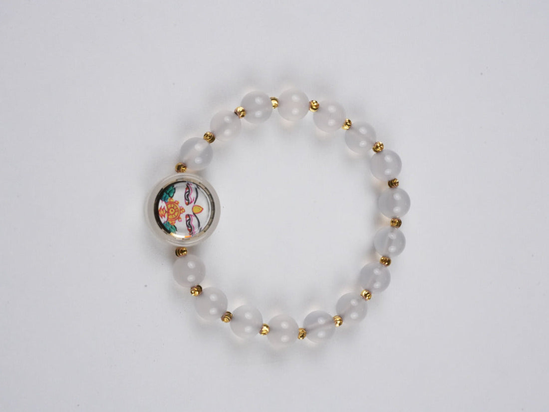 Tibetan-Buddhist White Tara Mini Thangka Bracelet | Handmade Tibetan Buddha Art Jewelry