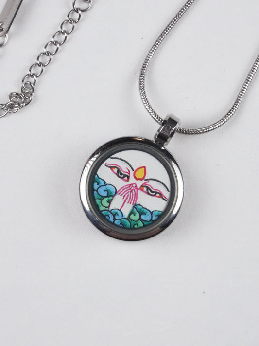 Four-Armed Avalokiteshvara Circular Thangka Pendant | Hand-Painted Tibetan Compassion Amulet