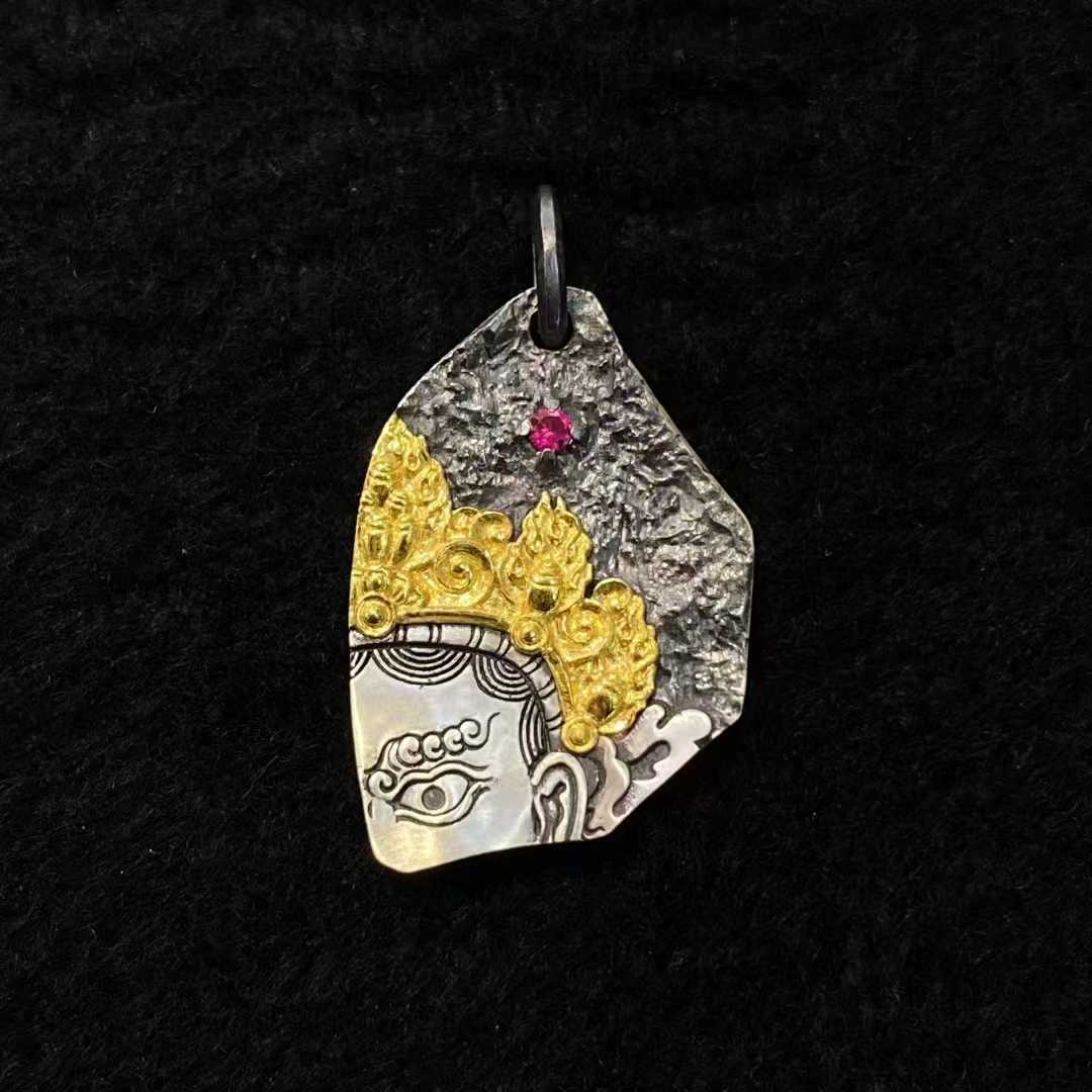 Yellow Dzambhala Pendant | Pure Gold & Silver Tibetan Handcrafted Jewelry