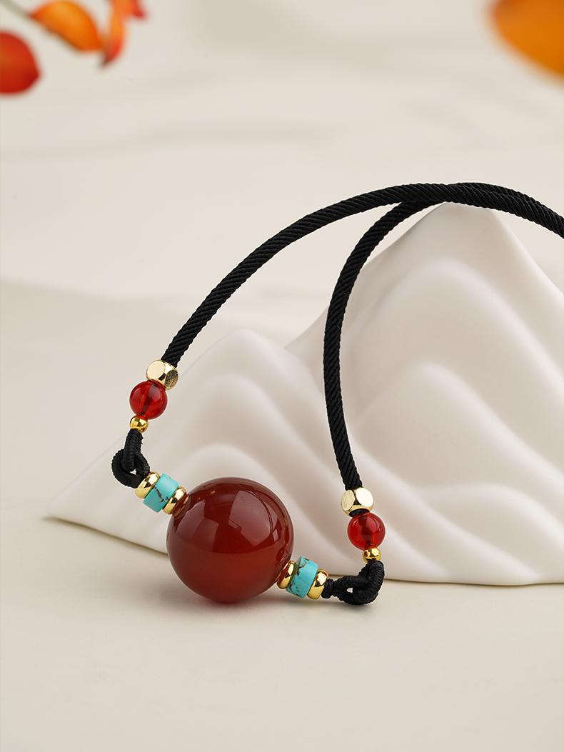 Tibetan Agate Cinnabar Pendant – Handcrafted Spiritual Healing Necklace with Copper Alloy Spacer