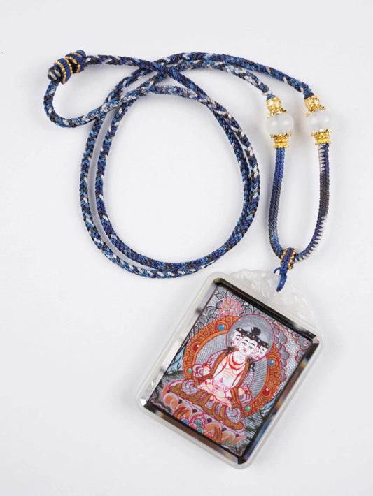 Vairocana Buddha Thangka Necklace | Hand-Painted Tibetan Buddhist Wisdom Pendant