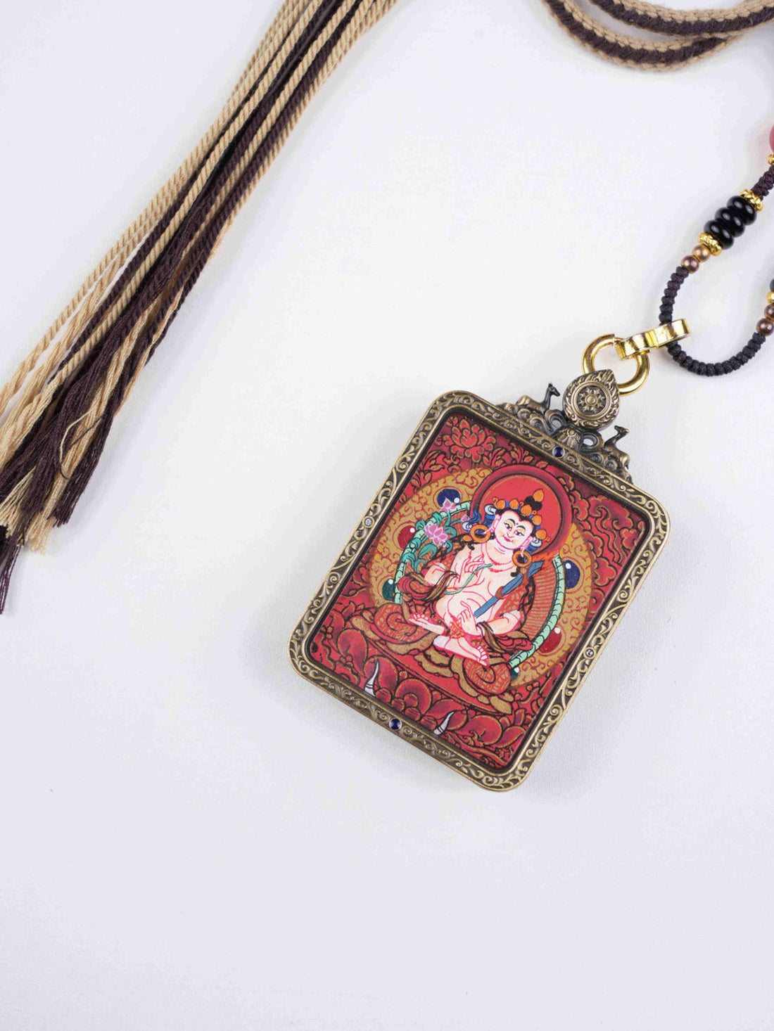 Akashagarbha Thangka Necklace | Hand-Painted Tibetan Buddhist Wisdom & Prosperity Pendant