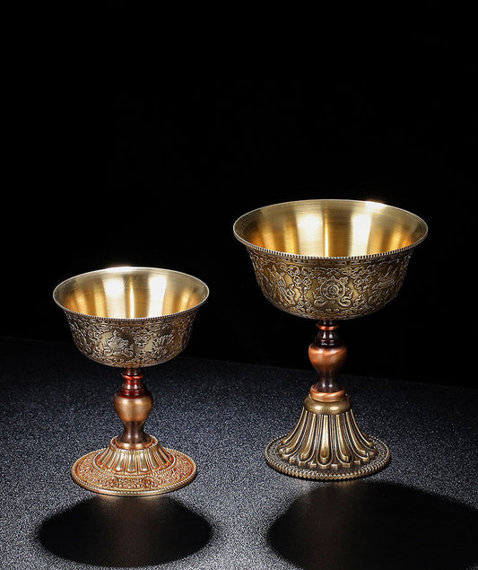 Tibetan Eight Auspicious Symbols Brass Butter Lamp – The Sacred Light of Wisdom and Merit