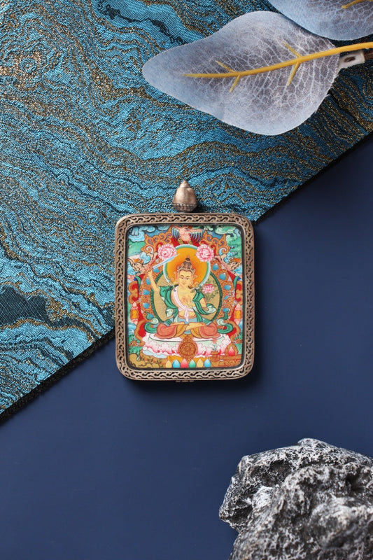 4x5cm Menri Style Hand-painted Manjushri (Wenshu) Buddhist Pendant: The Bodhisattva of Tibetan Buddhist Jewelry