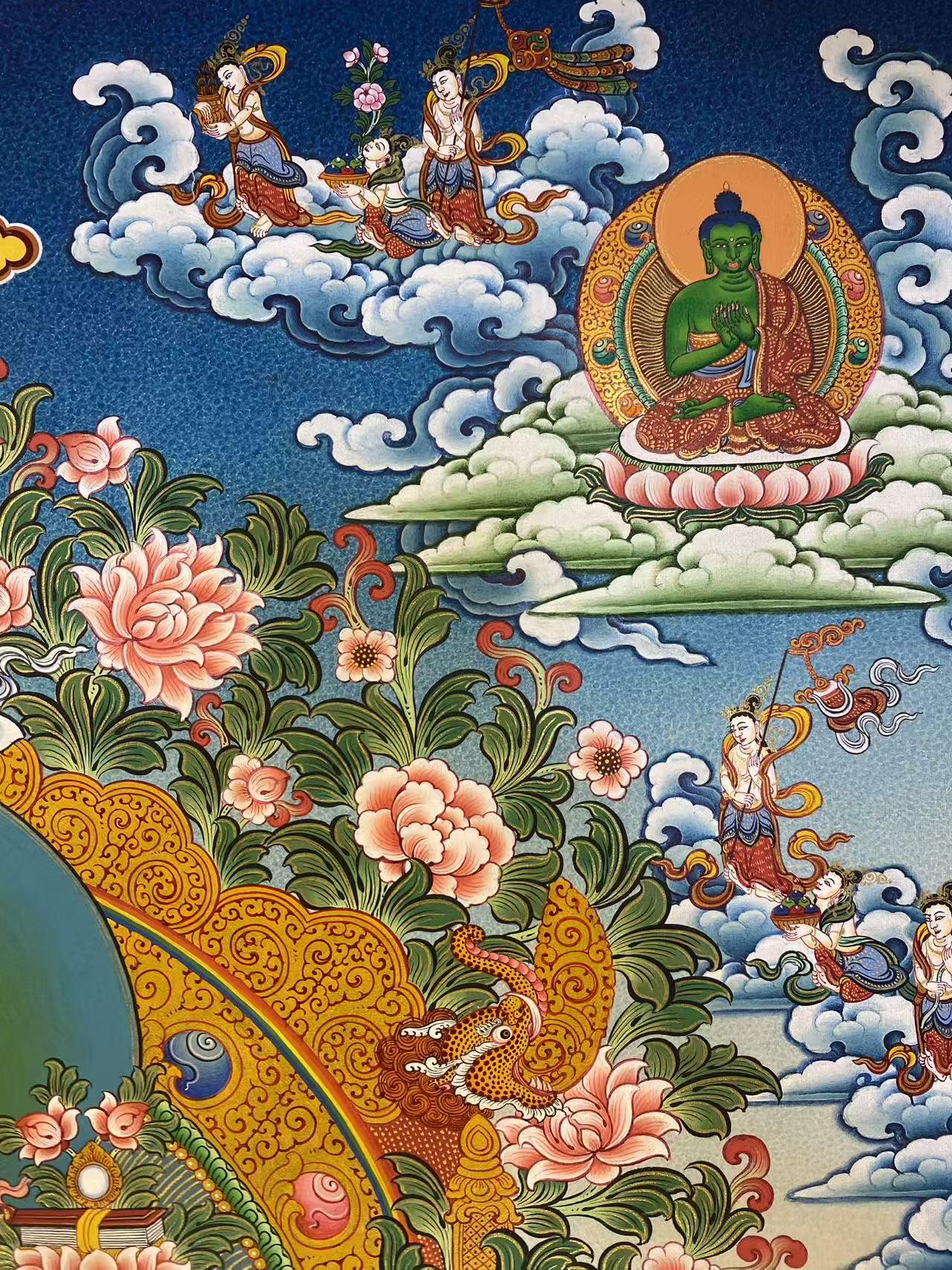 Handcrafted Manjushri Thangka, 75x50cm, Tibetan Buddhist Artwork