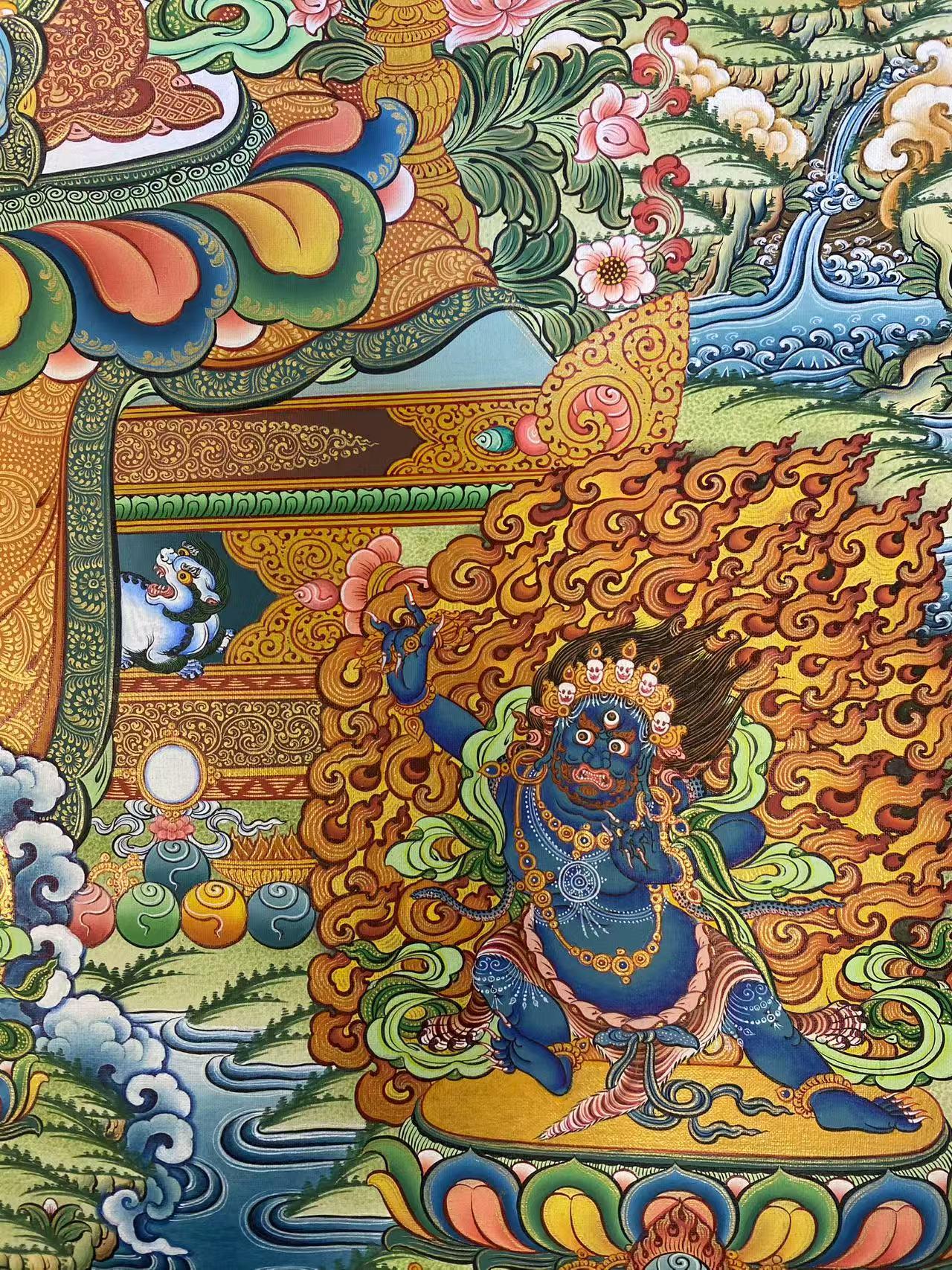 Tibetan Thangka of Manjushri, Hand-Painted with Natural Pigments