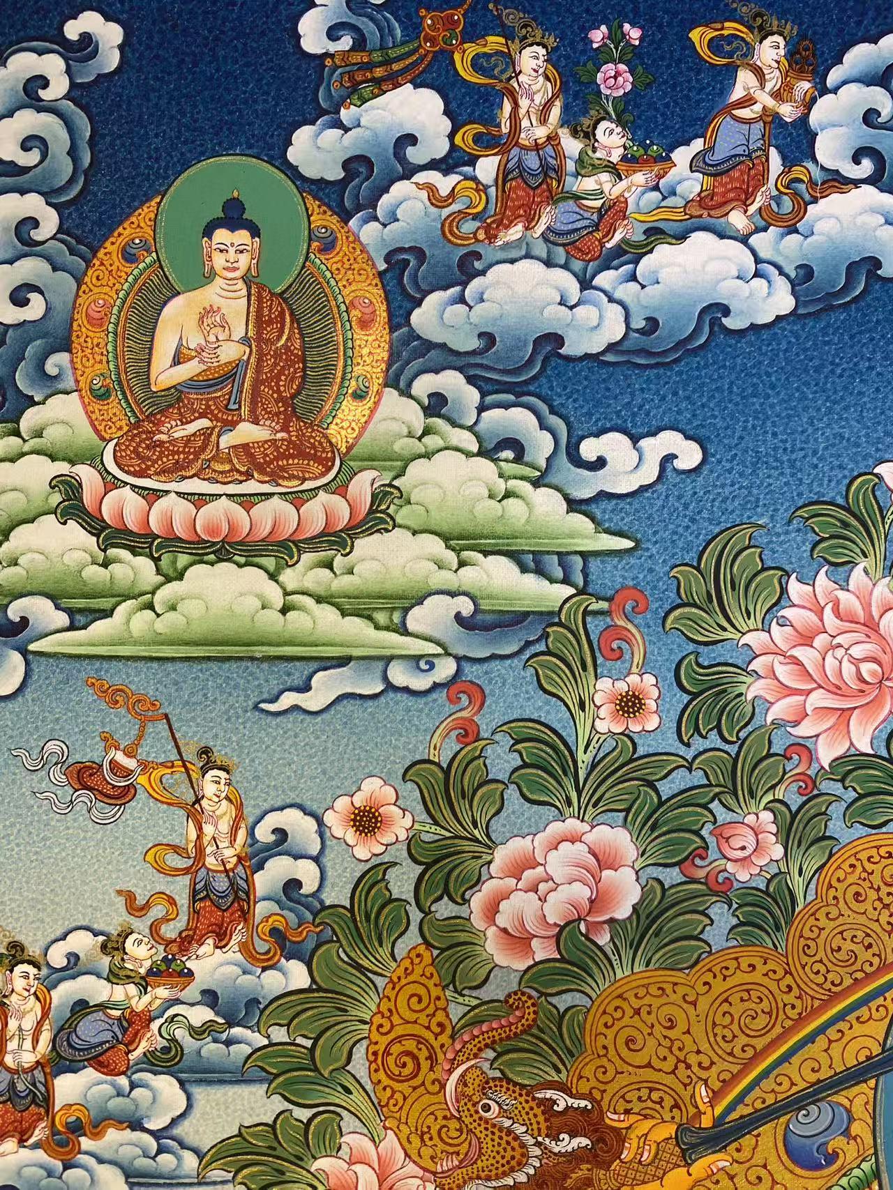 Manjushri Thangka, Mineral Pigments, Spiritual Tibetan Decor