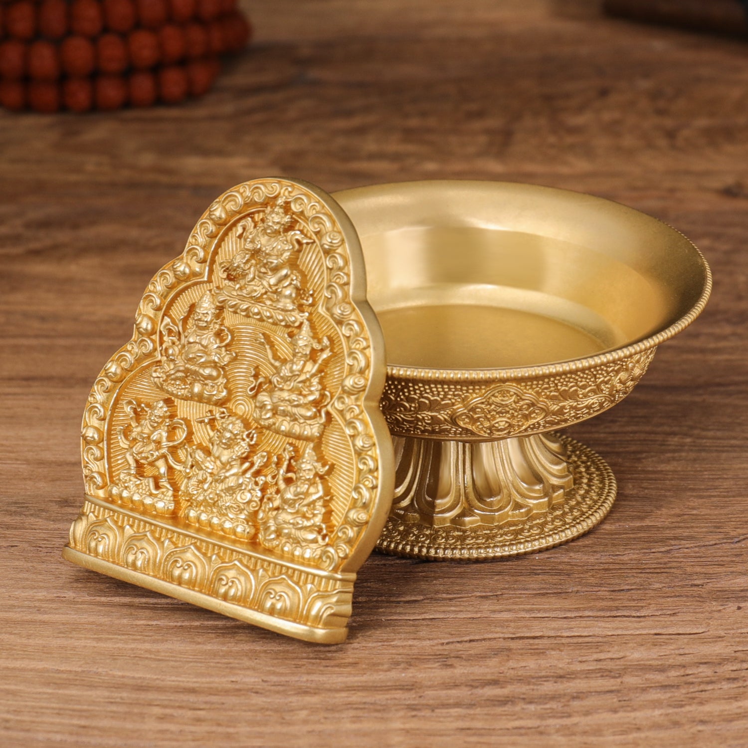 This handcrafted brass set of Six Wealth Gods offers divine blessings of fortune and protection, reflecting Tibetan Buddhist ritual implements culture.