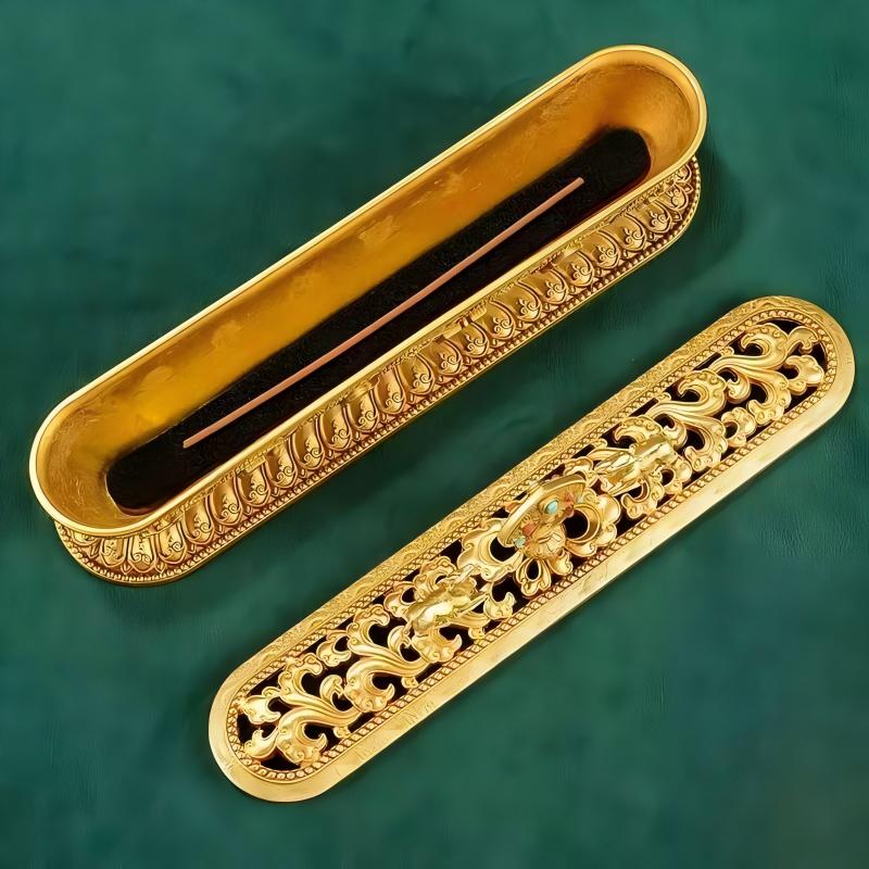 Tibetan Buddhist sacrificial implements culture: Detailed view of a handmade censer featuring Buddhist sacrificial items art, designed for meditation and spiritual purification.