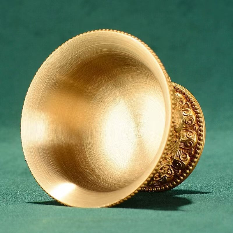 Tibetan Buddhist sacrificial implements culture: Traditional Tibetan brass ritual offering vessels, blending spiritual symbolism with durable polished brass.