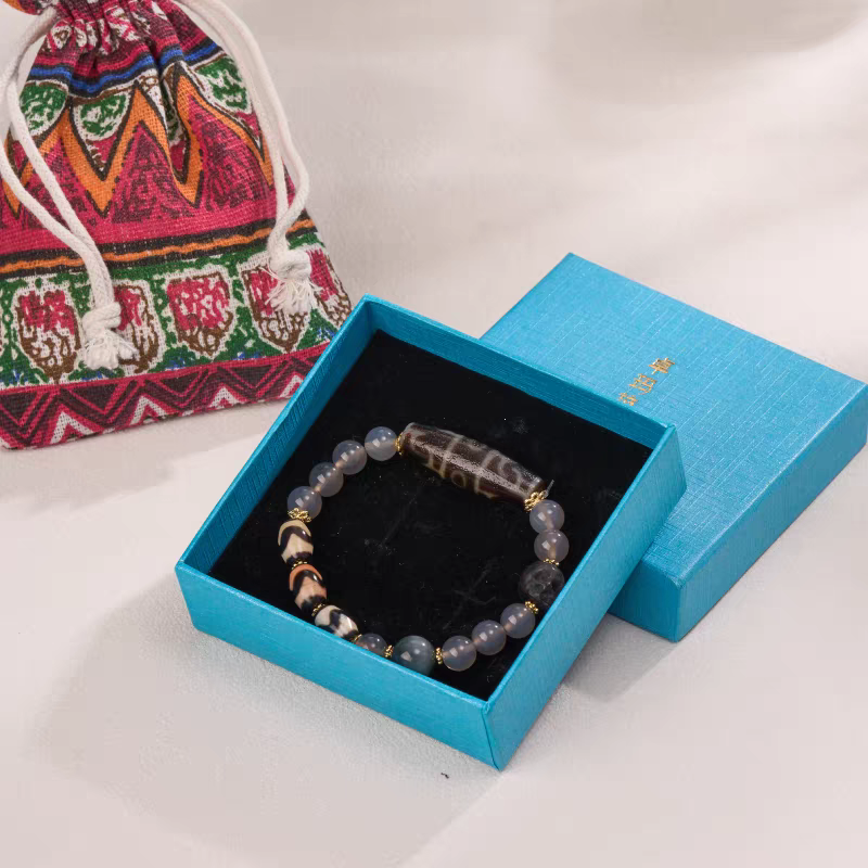 Authentic dragon scale pattern lotus Dzi bead bracelet, showcasing jewelry art and Tibetan Buddhist Jewelry Culture. Purely handmade.