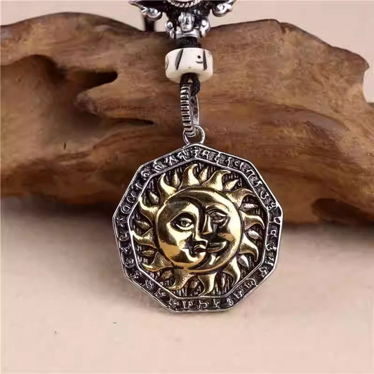 Exquisite vintage sun moon talisman key ring, a protective and stylish brass accessory for jewelry art and daily use.