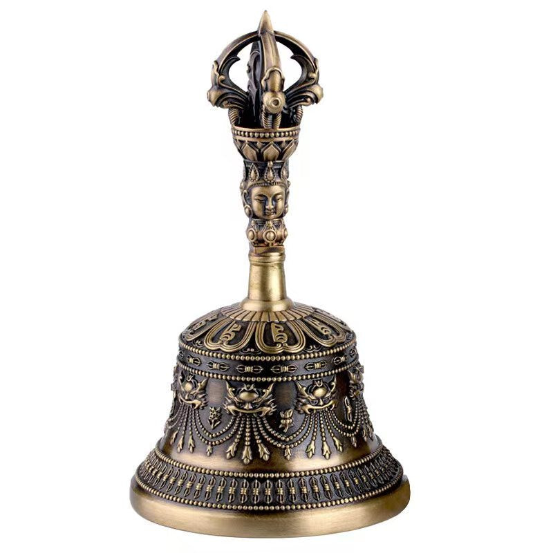: New Brass Five-Pronged Vajra Bell, symbolizing spiritual strength and protection. Ideal for Buddhist altars, rituals, and enhancing meditation spaces.