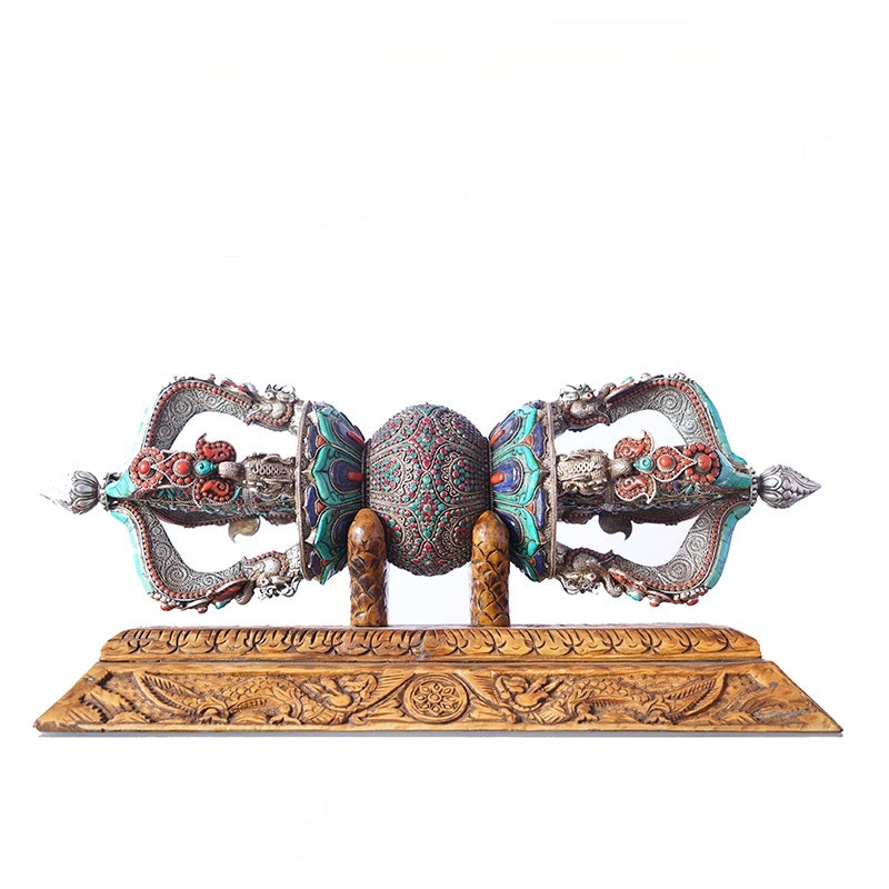 Handcrafted pure silver Vajra representing wisdom and enlightenment, embodying the essence of Tibetan Buddhist ritual implements culture.