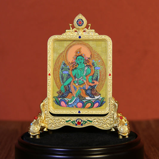 Tibetan Buddhist Hand-Painted Thangka Pendant – Green Tara Sacred Art from Tibet