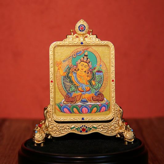 Hand-Painted Tibetan Buddhist Thangka Pendant – Manjushri Bodhisattva Amulet, Sacred Art from Tibet