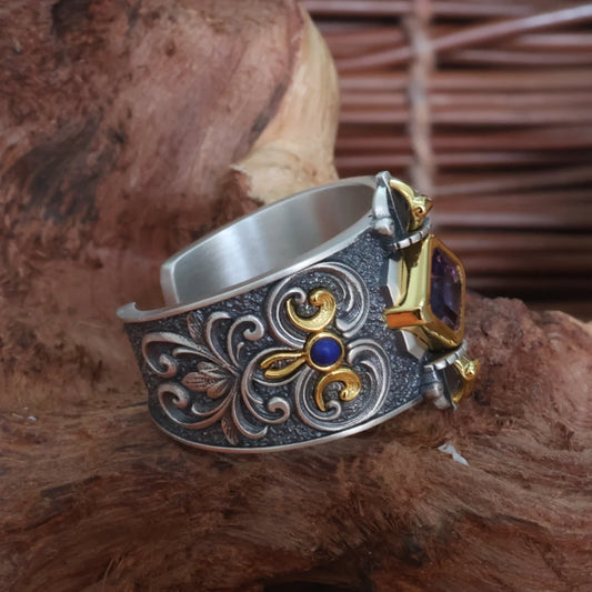 Handmade 925 silver Vajra ring, a symbol of indestructible power in Tibetan Buddhist Jewelry Culture and jewelry art.