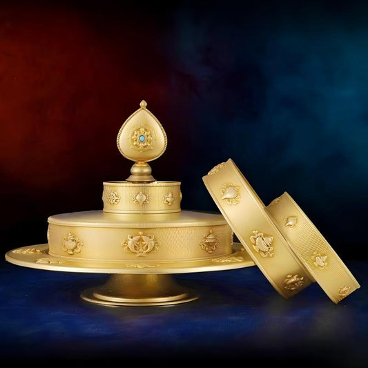 Handmade 8 Auspicious Symbols pure copper Manza set, a masterpiece of Tibetan Buddhist Jewelry Culture and jewelry art.