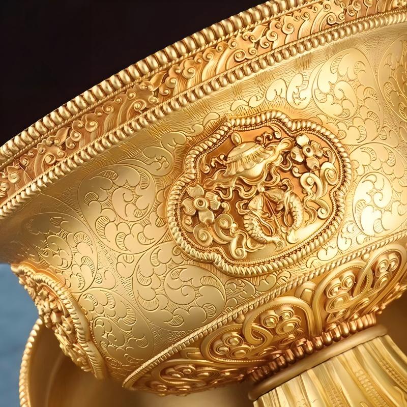  Intricate hand-carved copper offering cup, showcasing artisan jewelry art inspired by the sacred traditions of Tibetan Buddhist Jewelry Culture.