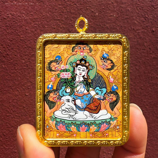 Handmade Samantabhadra Thangka pendant from Tibetan Buddhist Jewelry Culture, Jewelry art for virtue, wisdom, and spiritual guidance