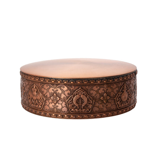 Tibetan-Buddhist Red Copper Mandala with 7 Gems: Jewelry Art