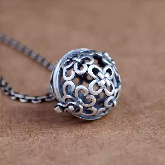 Tibetan Buddhist Jewelry Culture hollow 925 silver Gau box pendant, an exquisite piece of Jewelry art for aromatherapy.