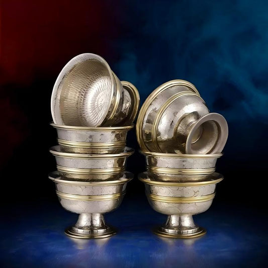  Handmade Nepal pure copper offering bowl with gold rim, a classic piece of Tibetan Buddhist Jewelry Culture and jewelry art.