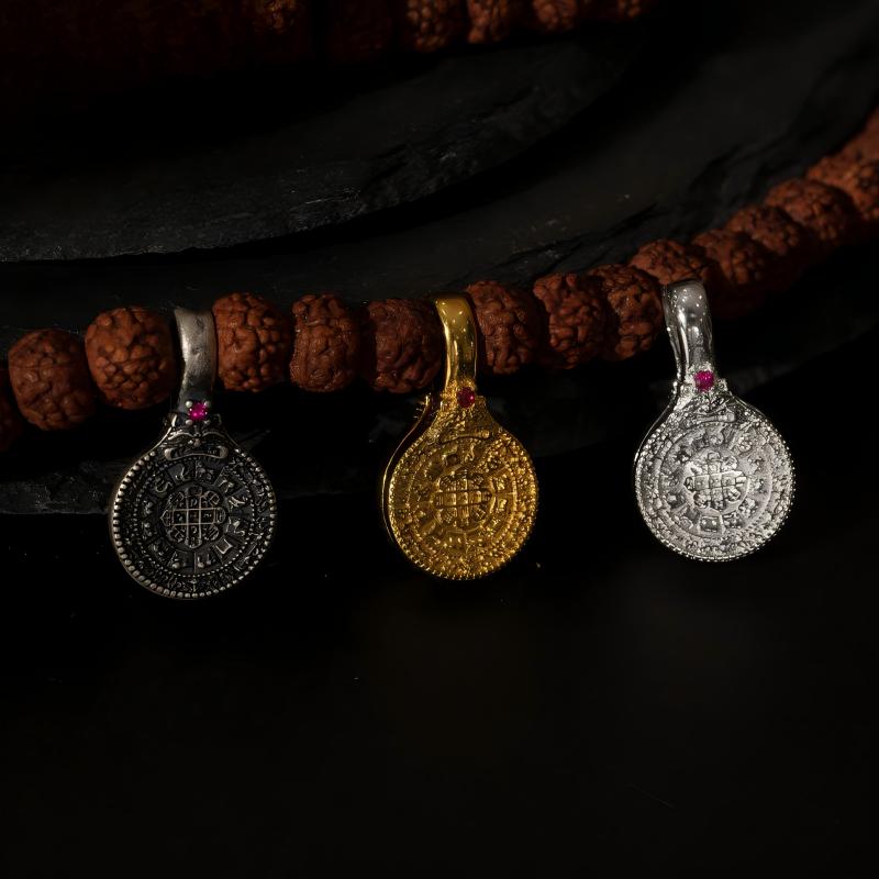 Tibetan-Buddhist Jewelry Culture handmade vintage silver gilded Nine Palace Eight Trigrams clasp, a powerful piece of Jewelry art.