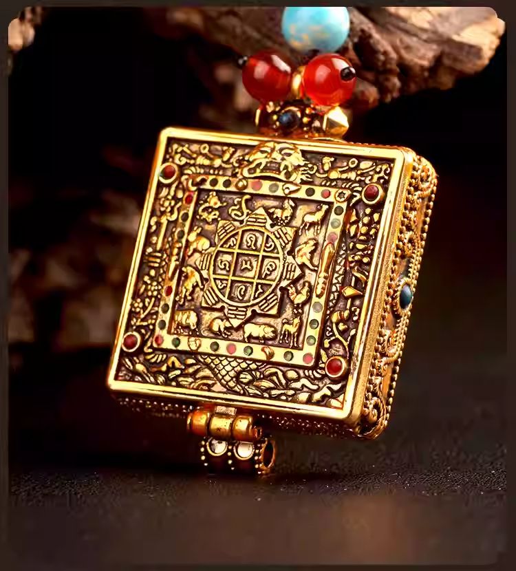  Tibetan Buddhist Jewelry Culture handmade 925 silver Gau box with Nine Palaces and Eight Trigrams, a sacred piece of Jewelry art.