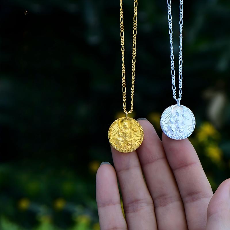 Tibetan Buddhist Jewelry Culture handmade gold-plated silver God of Wealth pendant, a luxurious piece of Jewelry art for prosperity.
