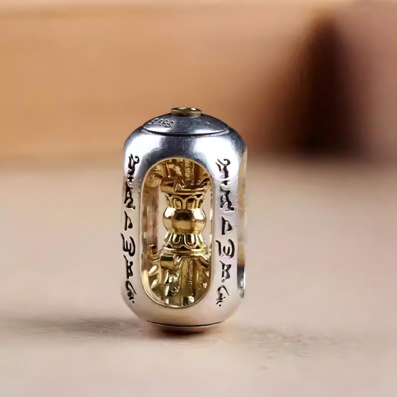 Exquisite spinning Vajra prayer beads in sterling silver, functional jewelry art rooted in the rich Tibetan Buddhist Jewelry Culture.