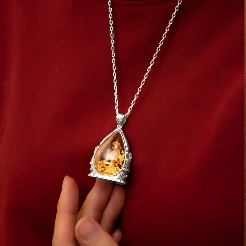 Tibetan-Buddhist Jewelry Culture handmade slim sterling silver Ghau box necklace, a sacred Jewelry art piece for protection.