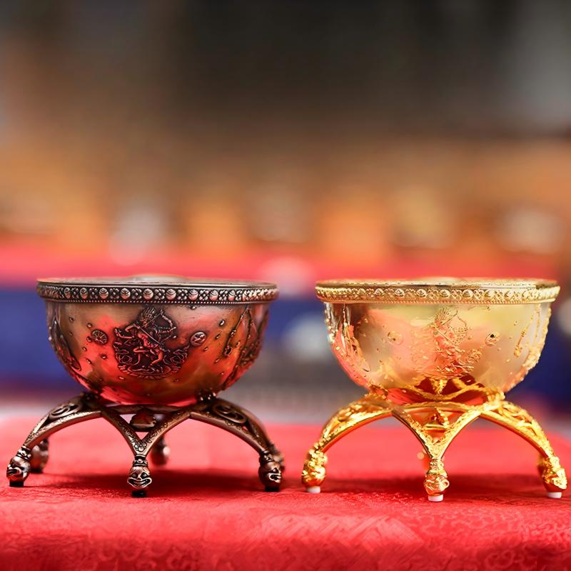 Tibetan Buddhist Jewelry Culture: A handmade brass Kurukulla (Red Tara) treasure vase, showcasing sacred Buddhist sacrificial items art and attraction symbols.