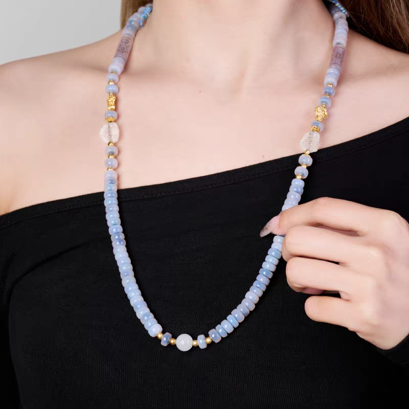 Authentic sugar heart agate Medicine Buddha bead necklace, showcasing jewelry art and Tibetan Buddhist Jewelry Culture. Purely handmade.