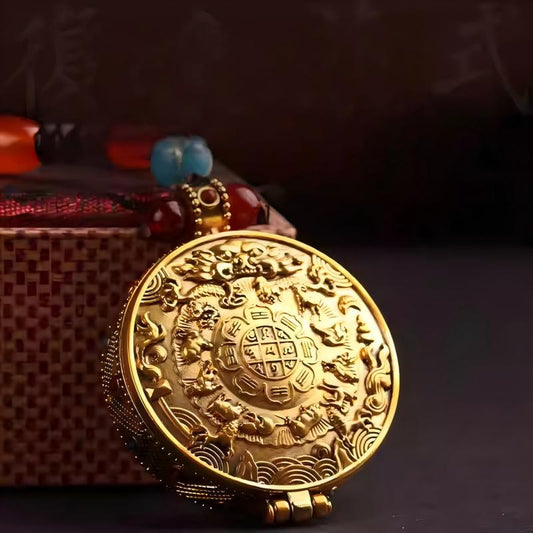 Tibetan-Buddhist Golden Nine Palace Eight Diagrams Ghau Box