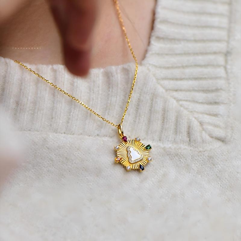 Tibetan Buddhist Jewelry Culture: A handmade sterling silver gilded Five Dhyani Buddha necklace, showcasing sacred Buddhist jewelry art and protection symbols.