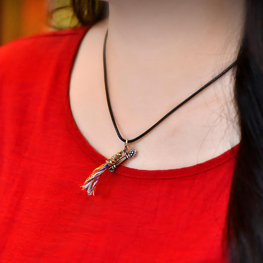 Tibetan Buddhist Jewelry Culture: A handmade sterling silver King Gesar Scepter pendant accessory for mala beads, showcasing sacred Buddhist jewelry art.