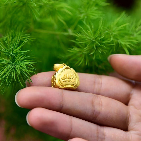 Tibetan Buddhist Jewelry Culture: A handmade sterling silver Lotus Light Gau box, showcasing sacred Buddhist jewelry art and Guru Rinpoche's symbols.