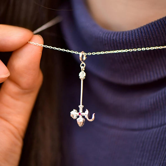 Tibetan Buddhist Jewelry Culture: A handmade sterling silver Vashya Hook necklace, showcasing sacred Buddhist jewelry art and attraction symbols.