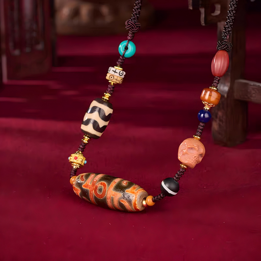 Tibetan Buddhist Jewelry Culture barley grain and Lotus Guru Rinpoche clavicle necklace. A sacred piece of jewelry art for life force and wisdom.
