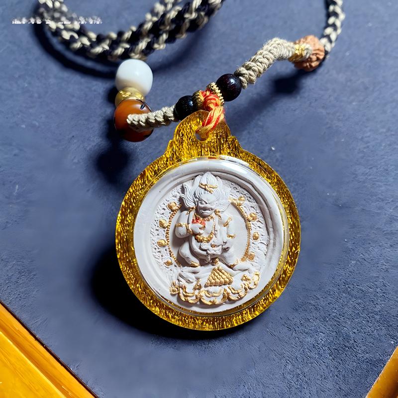 Hand-painted Black Jambhala ash Gawu box pendant from Tibetan Buddhist Jewelry Culture, handmade Jewelry art amulet necklace for protection and fortune