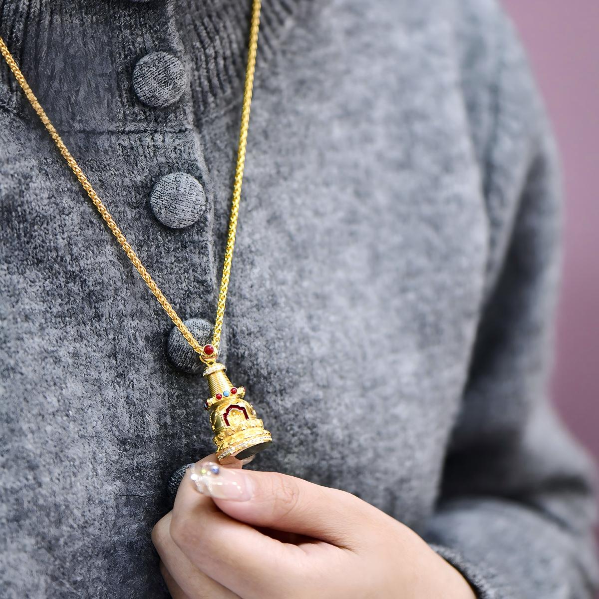  Hand-polished silver Dharma wheel link chain for pendants, showcasing traditional Tibetan-Buddhist Jewelry Culture