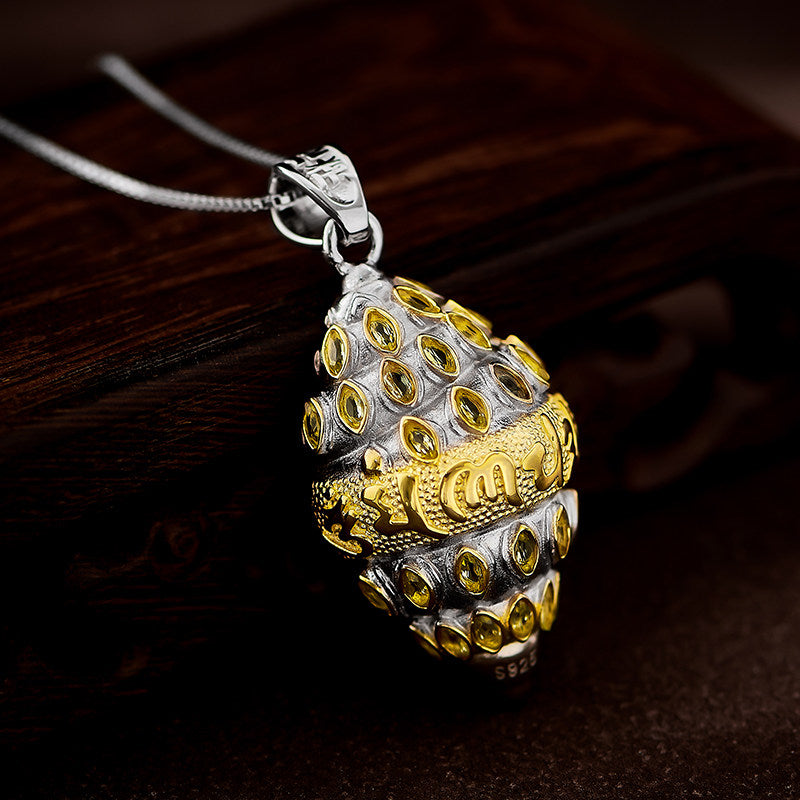 Handcrafted Tibetan-style S925 silver Mantra conch pendant, unisex necklace for protection and spiritual balance, Tibetan Buddhist Jewelry Culture Jewelry art